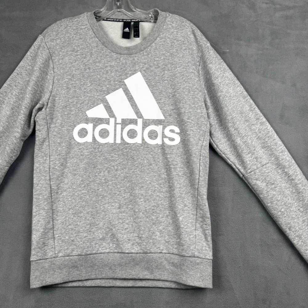 Adidas Mens Small Gray Heather Logo Crewneck‎ Sweatshirt French Terry Pullover